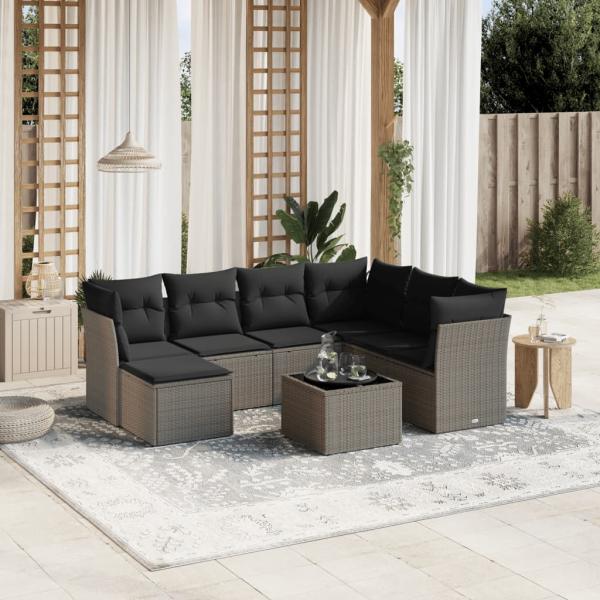 ARDEBO.de - 8-tlg. Garten-Sofagarnitur mit Kissen Hellgrau Poly Rattan