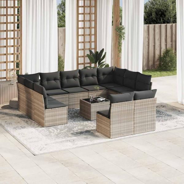 ARDEBO.de - 12-tlg. Garten-Sofagarnitur mit Kissen Hellgrau Poly Rattan