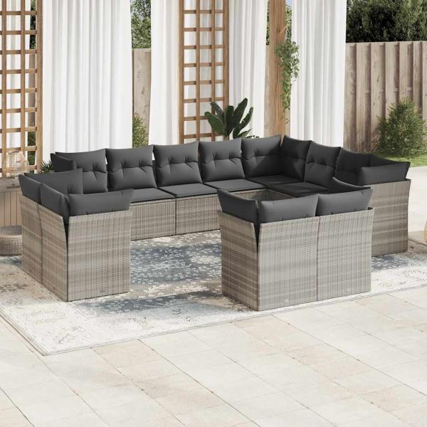 ARDEBO.de - 12-tlg. Garten-Sofagarnitur mit Kissen Hellgrau Poly Rattan