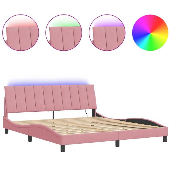 Bettgestell mit LED-Leuchten Rosa 180x200 cm Samt