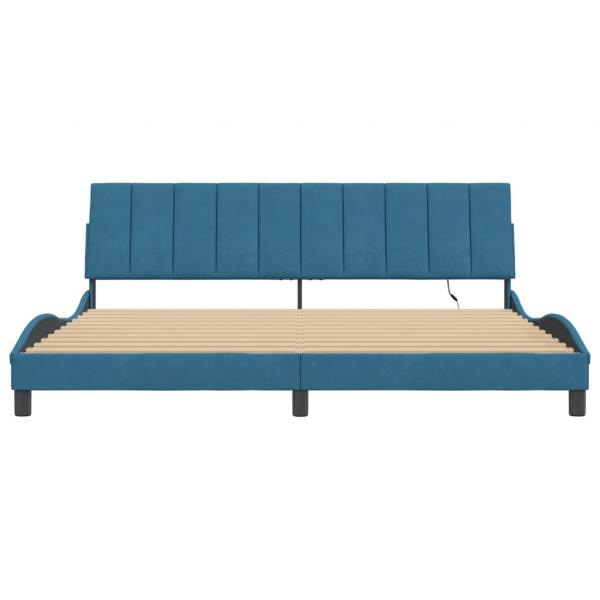 Bettgestell mit LED-Leuchten Blau 200x200 cm Samt