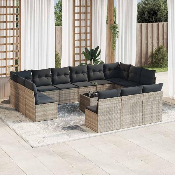 ARDEBO.de - 14-tlg. Garten-Sofagarnitur mit Kissen Hellgrau Poly Rattan