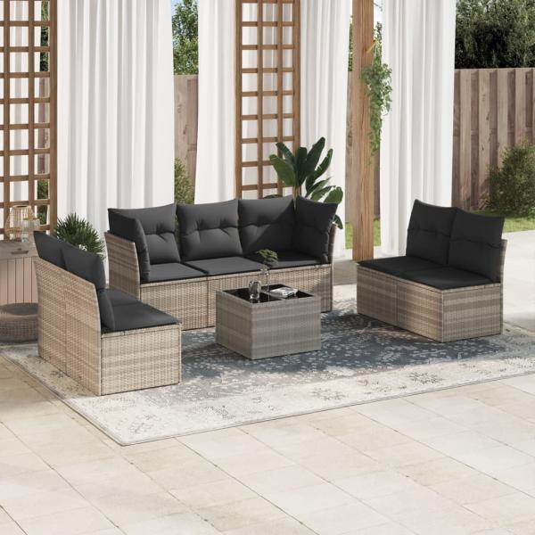 ARDEBO.de - 8-tlg. Garten-Sofagarnitur mit Kissen Hellgrau Poly Rattan