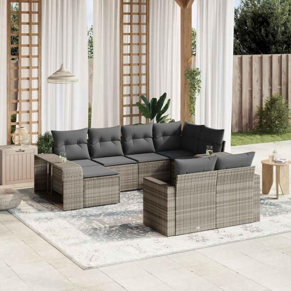 ARDEBO.de - 10-tlg. Garten-Sofagarnitur mit Kissen Hellgrau Poly Rattan
