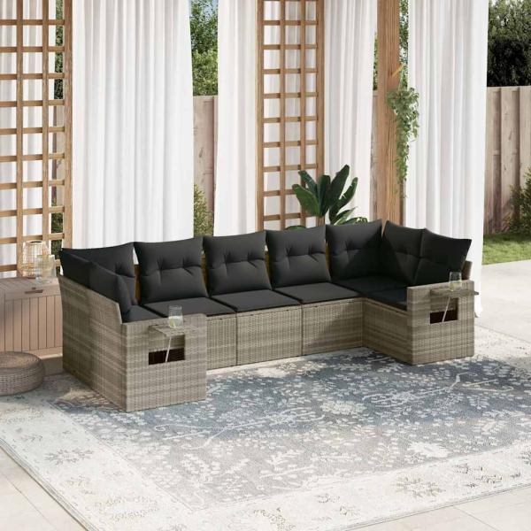 ARDEBO.de - 7-tlg. Garten-Sofagarnitur mit Kissen Hellgrau Poly Rattan