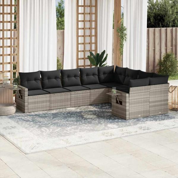 ARDEBO.de - 9-tlg. Garten-Sofagarnitur mit Kissen Hellgrau Poly Rattan