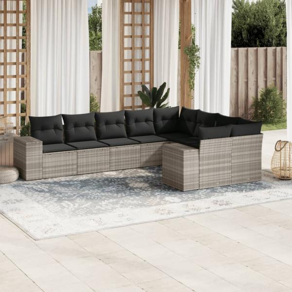 ARDEBO.de - 9-tlg. Garten-Sofagarnitur mit Kissen Hellgrau Poly Rattan