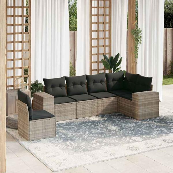 ARDEBO.de - 6-tlg. Garten-Sofagarnitur mit Kissen Hellgrau Poly Rattan