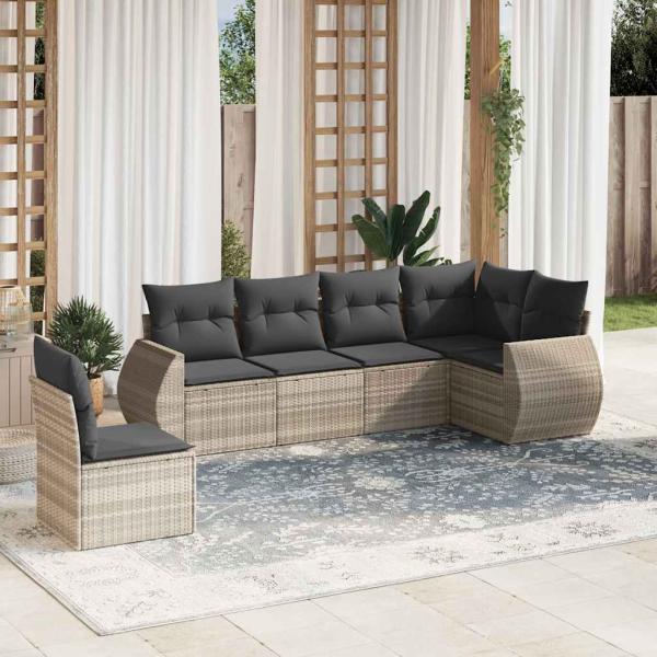 ARDEBO.de - 6-tlg. Garten-Sofagarnitur mit Kissen Hellgrau Poly Rattan