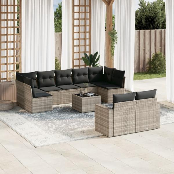ARDEBO.de - 10-tlg. Garten-Sofagarnitur mit Kissen Hellgrau Poly Rattan