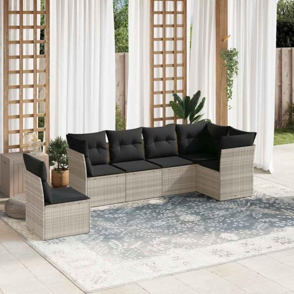ARDEBO.de - 6-tlg. Garten-Sofagarnitur mit Kissen Hellgrau Poly Rattan