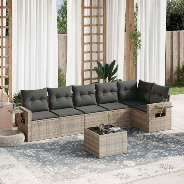 ARDEBO.de - 7-tlg. Garten-Sofagarnitur mit Kissen Hellgrau Poly Rattan