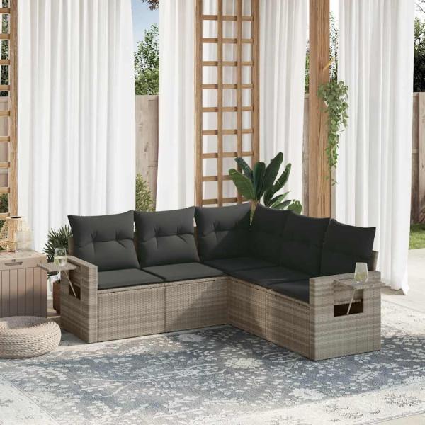 ARDEBO.de - 5-tlg. Garten-Sofagarnitur mit Kissen Hellgrau Poly Rattan