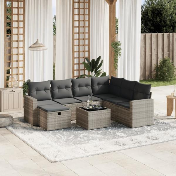 ARDEBO.de - 8-tlg. Garten-Sofagarnitur mit Kissen Hellgrau Poly Rattan