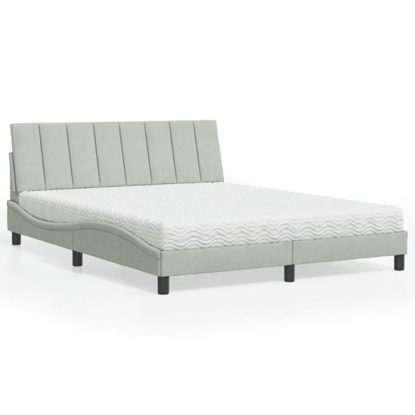 ARDEBO.de - Bett mit Matratze Hellgrau 160x200 cm Samt