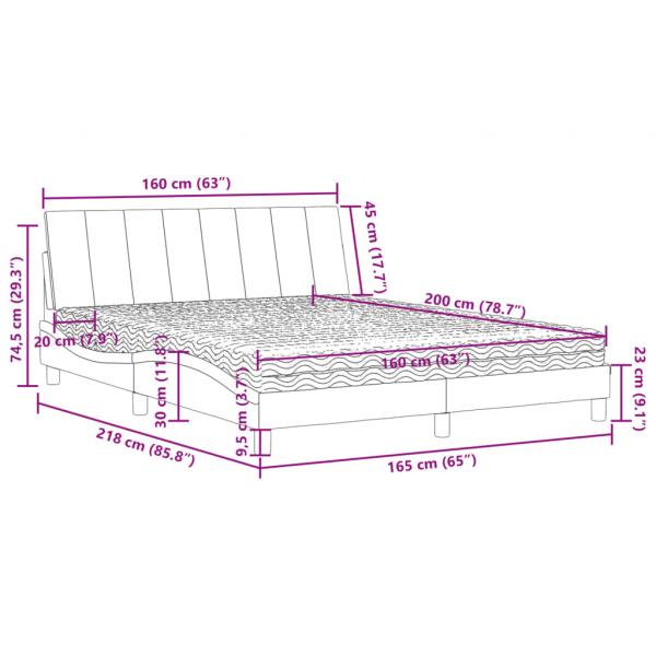 Bett mit Matratze Hellgrau 160x200 cm Samt