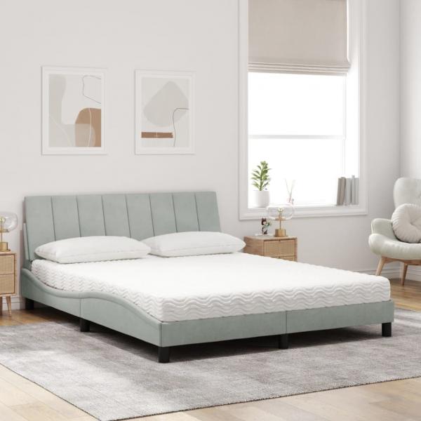 Bett mit Matratze Hellgrau 160x200 cm Samt