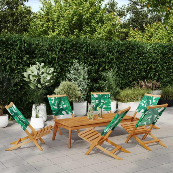 ARDEBO.de - Gartenstühle 6 Stk. Klappbar Grün Stoff und Massivholz
