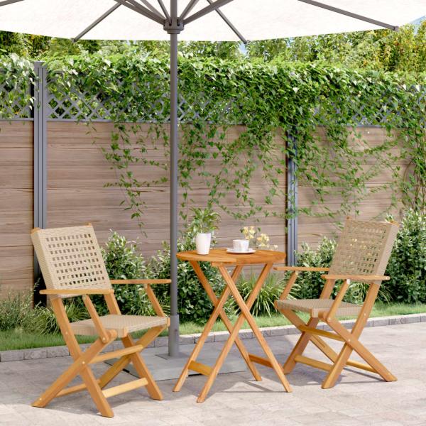 ARDEBO.de - 3-tlg. Bistro-Set Beige Poly Rattan und Massivholz