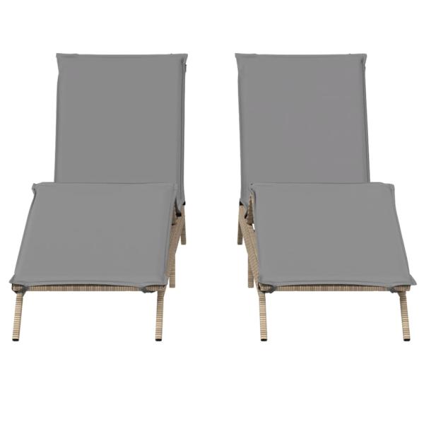 Sonnenliegen mit Auflagen 2 Stk. Beige Poly Rattan
