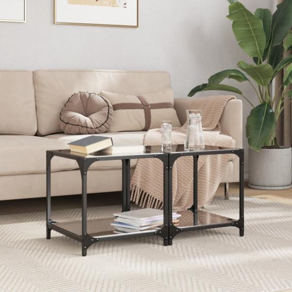 ARDEBO.de - Couchtische mit Glasplatte 2 Stk. Schwarz 40x40x40 cm Stahl