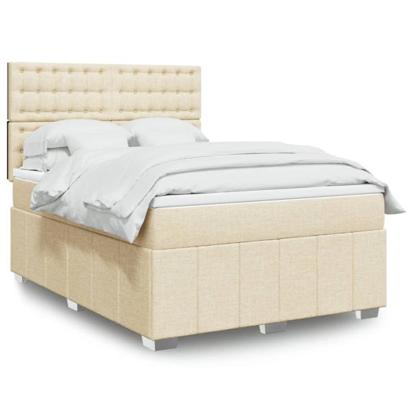 ARDEBO.de - Boxspringbett mit Matratze Creme 140x200 cm Stoff
