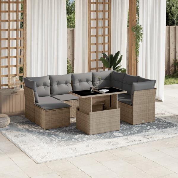 ARDEBO.de - 8-tlg. Garten-Sofagarnitur mit Kissen Beige Poly Rattan
