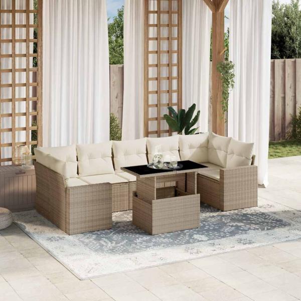 ARDEBO.de - 8-tlg. Garten-Sofagarnitur mit Kissen Beige Poly Rattan