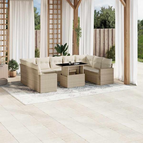 ARDEBO.de - 10-tlg. Garten-Sofagarnitur mit Kissen Beige Poly Rattan