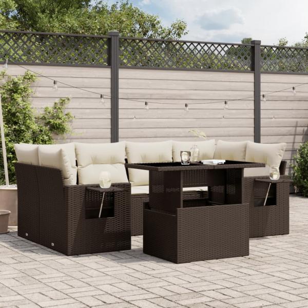 ARDEBO.de - 7-tlg. Garten-Sofagarnitur mit Kissen Braun Poly Rattan