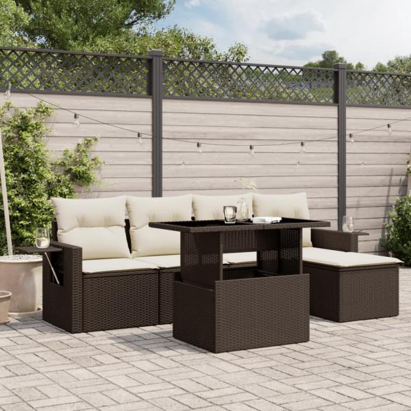 ARDEBO.de - 6-tlg. Garten-Sofagarnitur mit Kissen Braun Poly Rattan