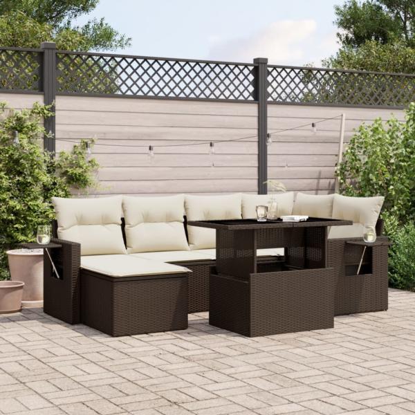 ARDEBO.de - 7-tlg. Garten-Sofagarnitur mit Kissen Braun Poly Rattan