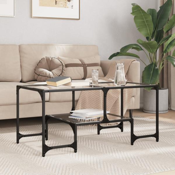 ARDEBO.de - Couchtisch mit Glasplatte Transparent 98,5x50x45 cm Stahl