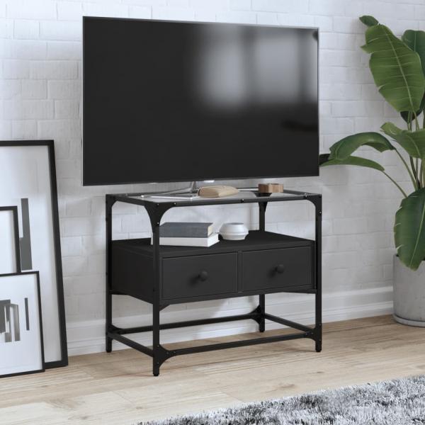 ARDEBO.de - TV-Schrank mit Glasplatte Schwarz 60x35x51 cm Holzwerkstoff