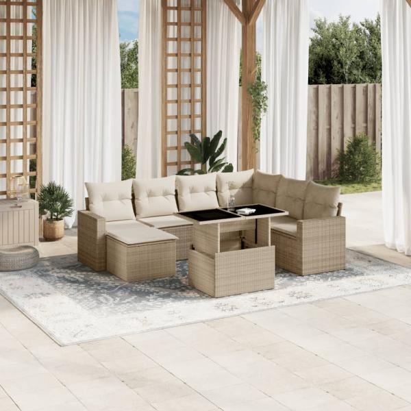 ARDEBO.de - 8-tlg. Garten-Sofagarnitur mit Kissen Beige Poly Rattan