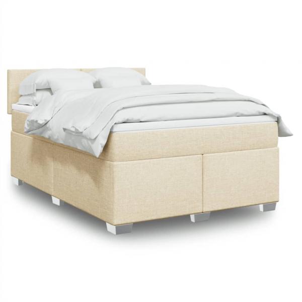 ARDEBO.de - Boxspringbett mit Matratze Creme 140x200 cm Stoff