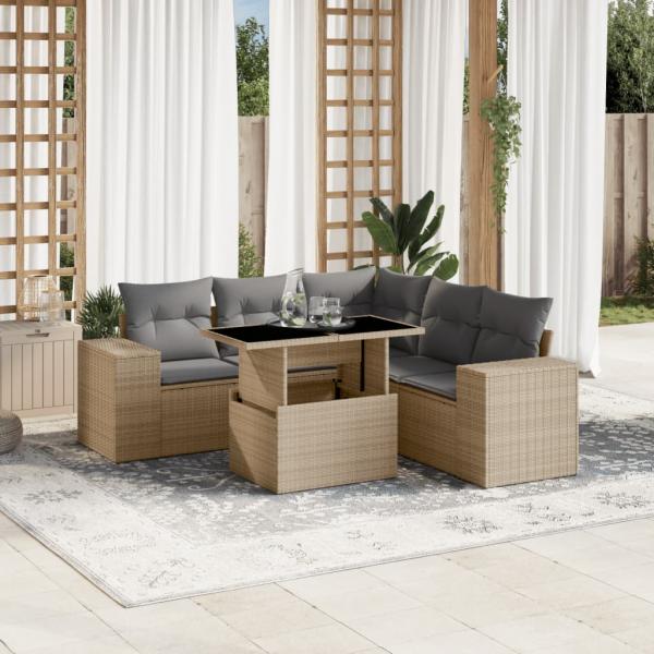 ARDEBO.de - 6-tlg. Garten-Sofagarnitur mit Kissen Beige Poly Rattan