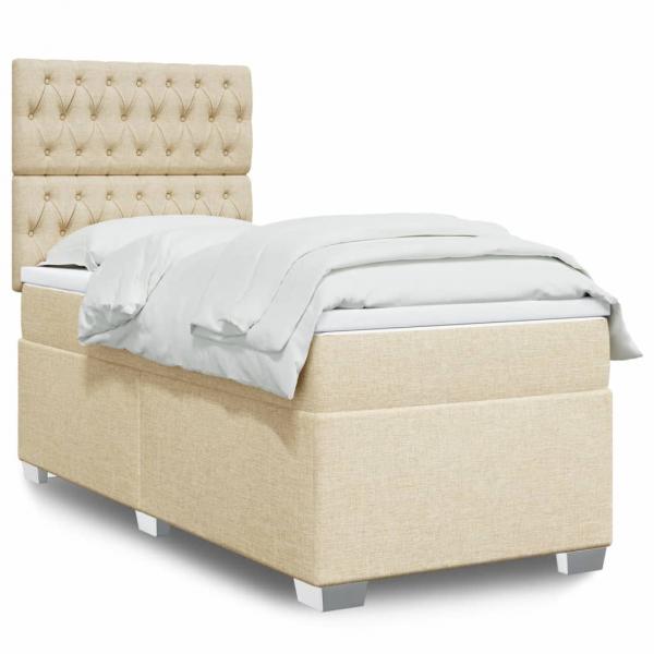 ARDEBO.de - Boxspringbett mit Matratze Creme 100x200 cm Stoff