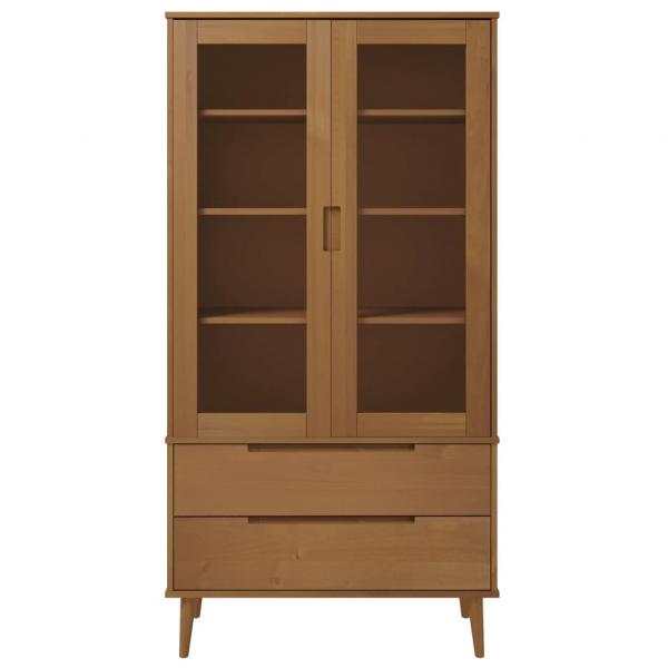 Vitrinenschrank MOLDE Braun 90x35x175 cm Massivholz Kiefer
