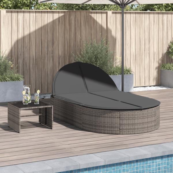 ARDEBO.de - Doppel-Sonnenliege mit Kissen Grau Poly Rattan