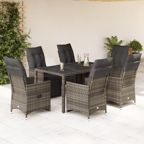 ARDEBO.de - 7-tlg. Garten-Bistro-Set mit Kissen Grau Poly Rattan