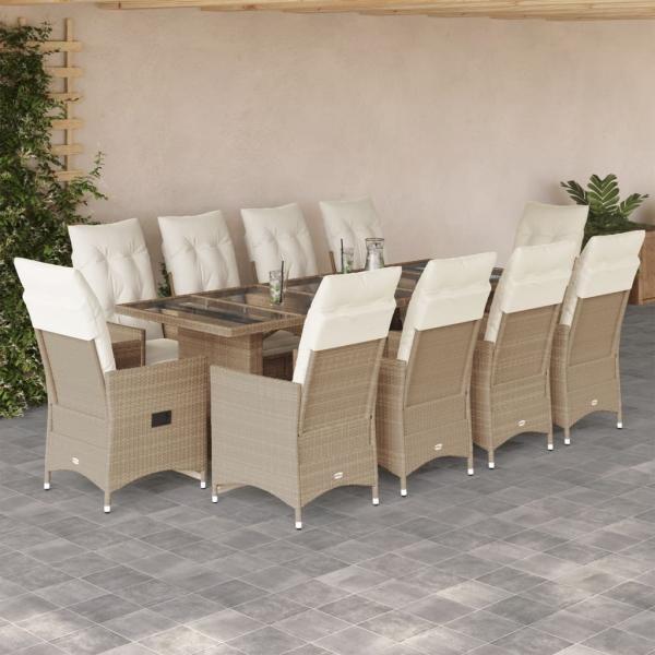 ARDEBO.de - 11-tlg. Garten-Bistro-Set mit Kissen Beige Poly Rattan
