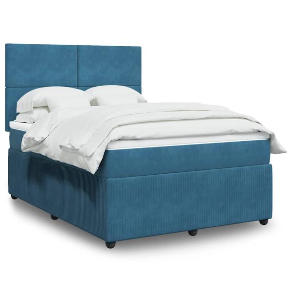 ARDEBO.de - Boxspringbett mit Matratze Blau 140x200 cm Samt
