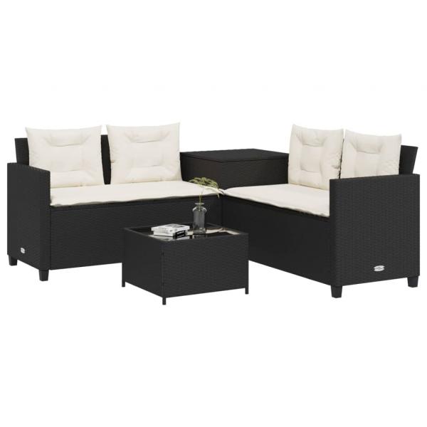 ARDEBO.de - Gartensofa in L-Form mit Tisch und Kissen Schwarz Poly Rattan
