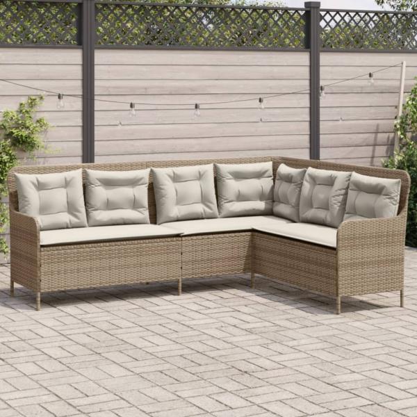 ARDEBO.de - Gartensofa in L-Form mit Kissen Beige Poly Rattan