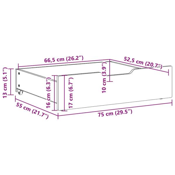 Bettschubladen mit Rollen 2 Stk. 75x55x16 cm Massivholz Kiefer