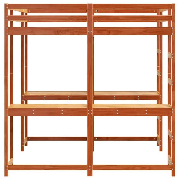 Hochbett mit Schreibtisch & Leiter Braun 160x200 cm Kiefernholz
