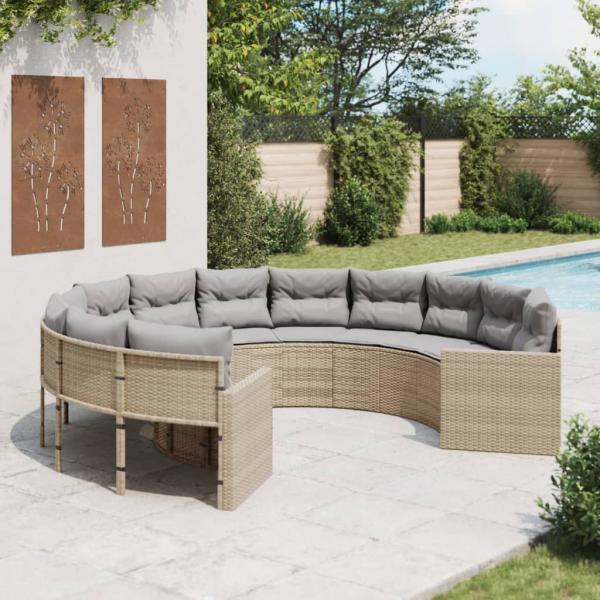ARDEBO.de - Gartensofa mit Kissen Rund Beige Poly-Rattan