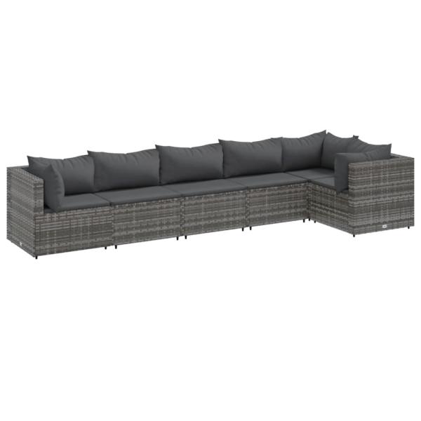 ARDEBO.de - 6-tlg. Garten-Lounge-Set mit Kissen Grau Poly Rattan