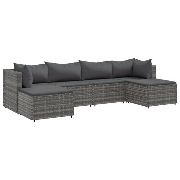 6-tlg. Garten-Lounge-Set mit Kissen Grau Poly Rattan